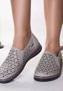 Pantofi dama casual gri din piele naturala juiter imagine
