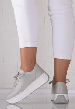 Pantofi dama casual Gri din Piele Naturala Lerana imagine