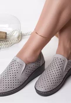 Pantofi dama casual gri din piele naturala sifar imagine