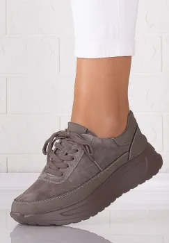 Pantofi dama casual Gri inchis din Piele Naturala Intoarsa Morela imagine