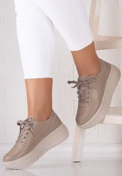 Pantofi dama casual Khaki din Piele Naturala Lerana imagine
