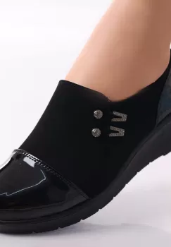 Pantofi dama casual negri din piele eco intoarsa Enda imagine