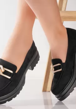 Pantofi dama casual Negri din Piele Ecologica Intoarsa Aidora imagine