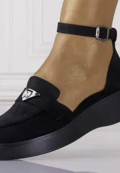 Pantofi dama Casual Negri din Piele Ecologica Intoarsa Kenia imagine