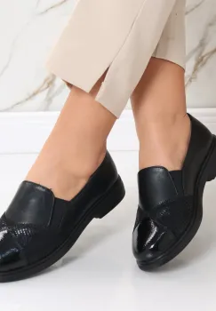 Pantofi dama casual negri din piele ecologica intoarsa lacuita Kelly imagine
