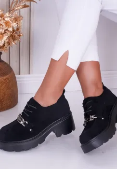 Pantofi dama casual Negri din Piele Ecologica Intoarsa Loris imagine