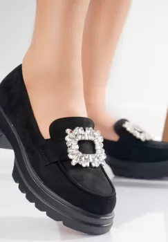 Pantofi dama casual Negri din Piele Ecologica Intoarsa Naia imagine
