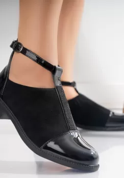 Pantofi dama casual Negri din Piele Ecologica Intoarsa Nava imagine