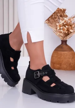 Pantofi dama casual Negri din Piele Ecologica Intoarsa Pepa imagine