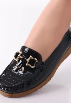 Pantofi dama casual Negri din Piele Ecologica Lacuita Carilla imagine