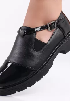Pantofi dama casual Negri din Piele Ecologica Lacuita Crisbel imagine