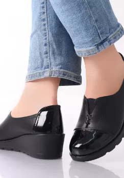 Pantofi dama casual Negri din Piele Ecologica Rosiri imagine