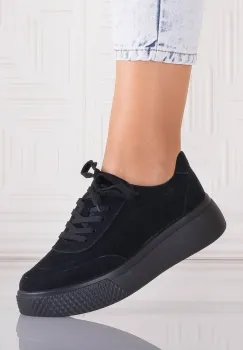 Pantofi dama casual Negri din Piele Naturala Intoarsa Adiza imagine