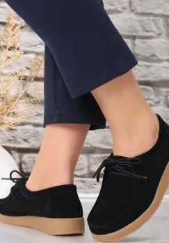 Pantofi dama casual Negri din Piele Naturala Intoarsa Alenasa imagine