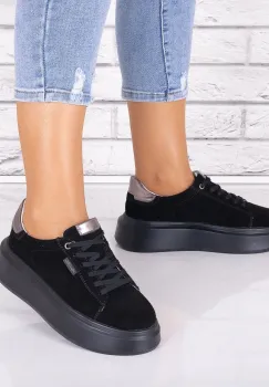 Pantofi dama casual Negri din Piele Naturala Intoarsa Alersa imagine