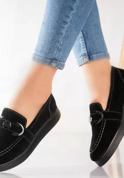 Pantofi dama casual Negri din Piele Naturala Intoarsa Emma imagine