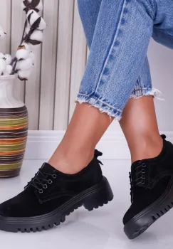 Pantofi dama casual Negri din Piele Naturala Intoarsa Ivonne imagine