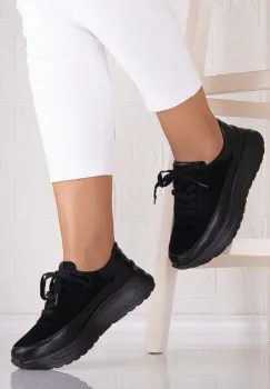 Pantofi dama casual Negri din Piele Naturala Intoarsa Morela imagine