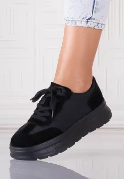 Pantofi dama casual Negri din Piele Naturala Intoarsa si textil Narella imagine