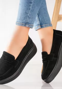 Pantofi dama casual Negri din Piele Naturala Intoarsa Temia imagine
