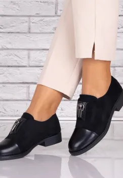 Pantofi dama casual Negri piele ecologica Intoarsa Pietrina imagine