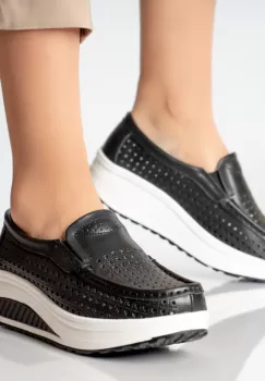 Pantofi dama casual negri piele naturala flori imagine