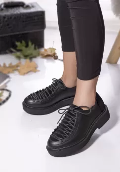 Pantofi dama casual piele ecologica intoarsa brooklyn negru imagine