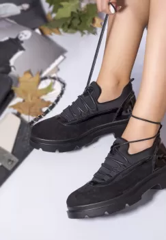 Pantofi dama casual piele ecologica intoarsa valencya negru imagine