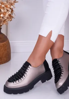 Pantofi dama casual piele ecologica Oxford Gri imagine