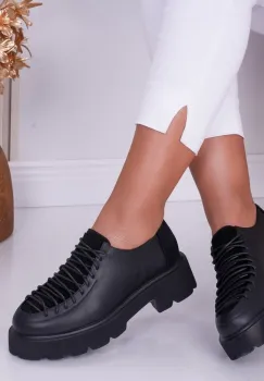 Pantofi dama casual piele ecologica Oxford Negri imagine