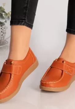 Pantofi dama casual portocalii piele naturala chloly imagine