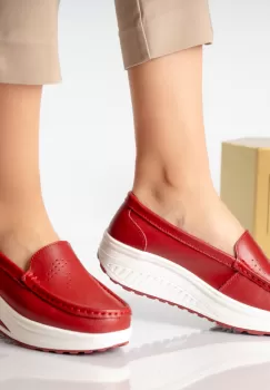 Pantofi dama casual rosii piele naturala nancy imagine