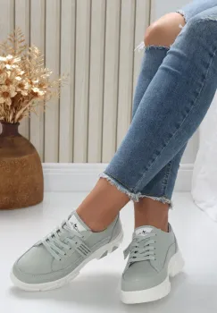 Pantofi dama casual Verde Menta din Piele Naturala Mika imagine