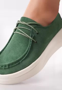 Pantofi dama casual Verzi din Piele Naturala Intoarsa Derina imagine