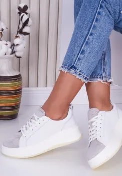 Pantofi dama casual White Silver din Piele Naturala Lizy imagine