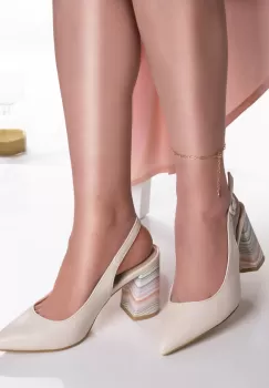 Pantofi dama crem piele ecologica roslin imagine
