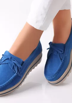 Pantofi dama cu platforma Albastri din Piele Naturala Intoarsa Asion imagine