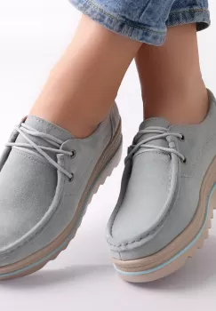 Pantofi dama cu platforma Albastri din Piele Naturala Intoarsa Calvi imagine