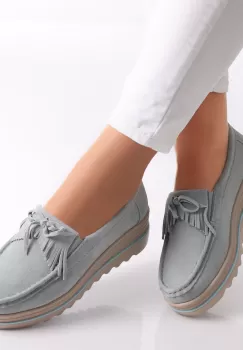 Pantofi dama cu platforma Albastri dischis din Piele Naturala Intoarsa Asion imagine