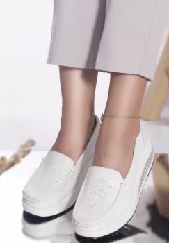 Pantofi dama cu platforma albii piele naturala nancy imagine
