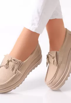 Pantofi dama cu platforma Bej din Piele Naturala Intoarsa Asion imagine