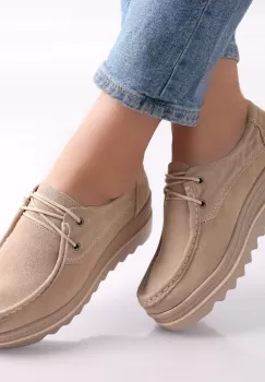 Pantofi dama cu platforma Bej din Piele Naturala Intoarsa Calvi imagine