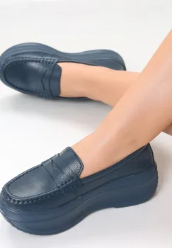 Pantofi dama cu platforma Bleumarin din Piele Naturala Alunsa imagine