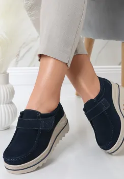 Pantofi dama cu platforma Bleumarin din Piele Naturala Intoarsa Anera imagine
