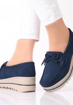 Pantofi dama cu platforma Bleumarin din Piele Naturala Intoarsa Asion imagine