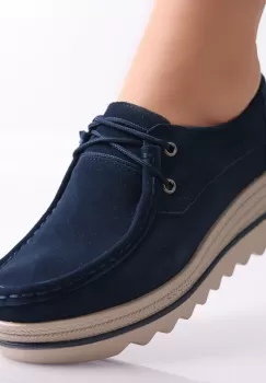 Pantofi dama cu platforma Bleumarin din Piele Naturala Intoarsa Calvi imagine