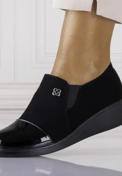 Pantofi dama cu platforma Negri din Piele Ecologica Intoarsa Adinca imagine