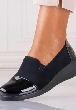 Pantofi dama cu platforma Negri din Piele Ecologica Intoarsa Eghima imagine