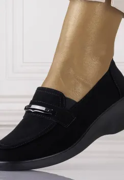 Pantofi dama cu platforma Negri din Piele Ecologica Intoarsa Gonzi imagine