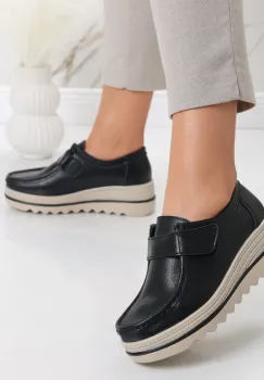 Pantofi dama cu platforma Negri din Piele Naturala Anera imagine